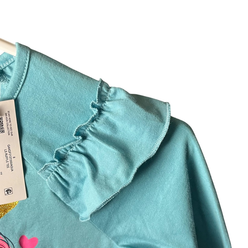 365 Kids from Garanimals Long Sleeve Ruffle Tee Girls 8 Aqua Positive Influencer - Picture 11 of 15